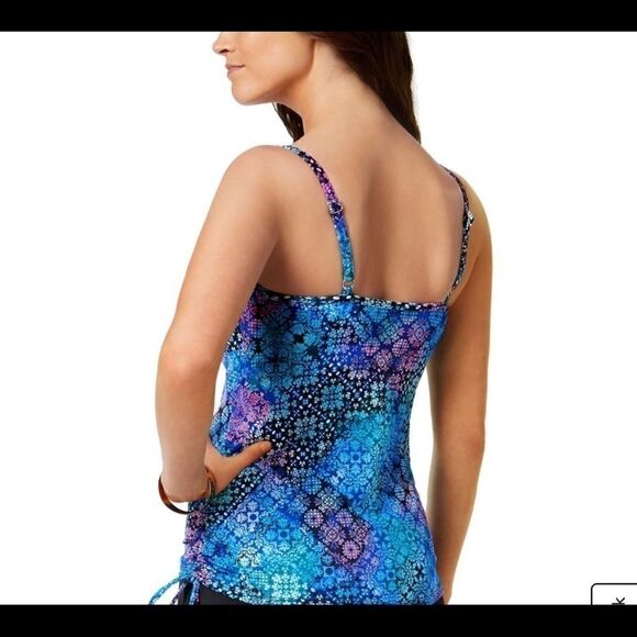 💦Swim solutions printed Ruched  tankini Top blue - Picture 2 of 7